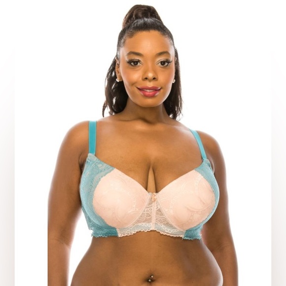 Jennifer Intimates Full Coverage 2 Tone Lace Underwire Bra - Sea Blue - Picture 1 of 3